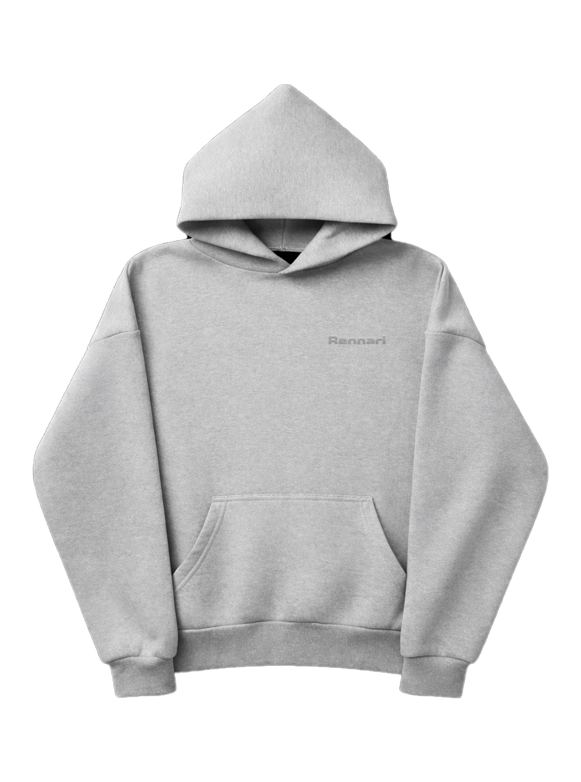 Grey Rennari scuba hoodie with kangaroo pocket

Grey Rennari hoodie with relaxed fit

Grey scuba hoodie front view